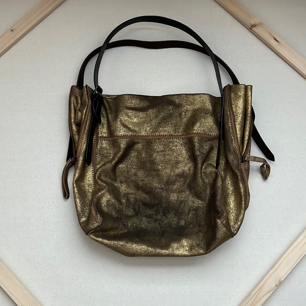 ANTHRO Holding Horses brand Gold Metallic Hobo Tote